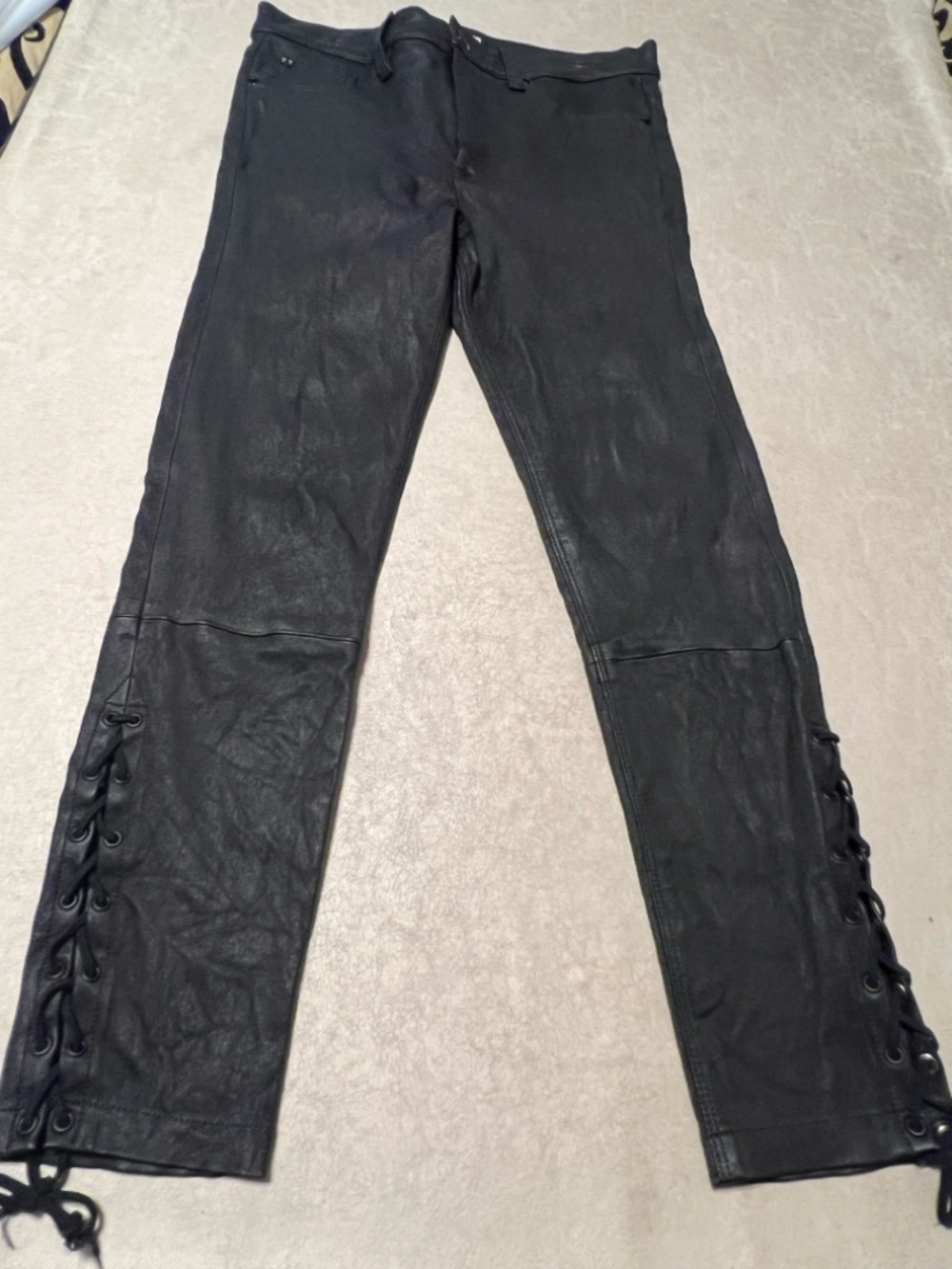 Hudson "Nix" Lamb Leather High Rise Lace-up Hem Crop Black Jeans. Women's 30